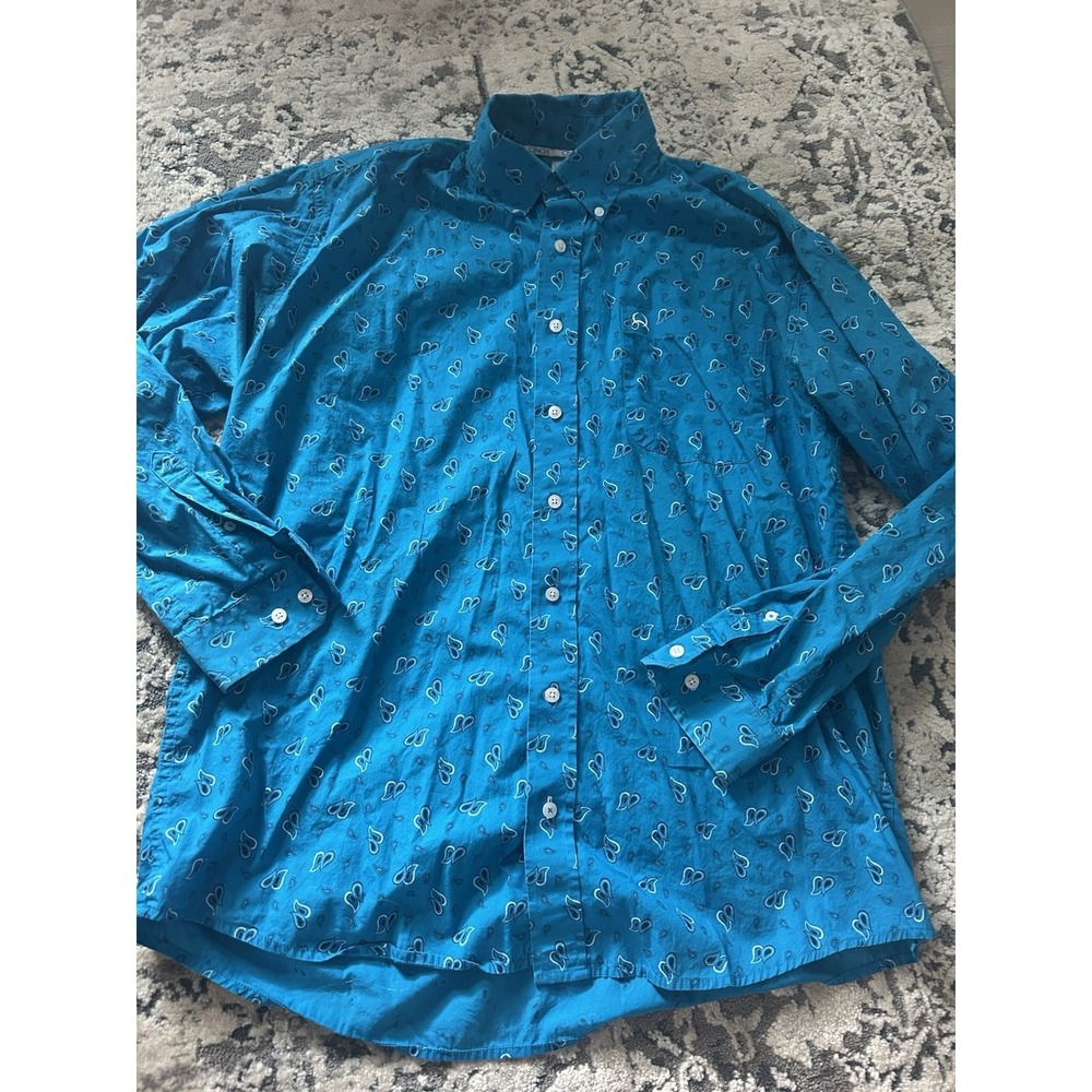 Men's Cinch Blue Paisley Button Down‎ Shirt Size Medium Long Sleeve Western